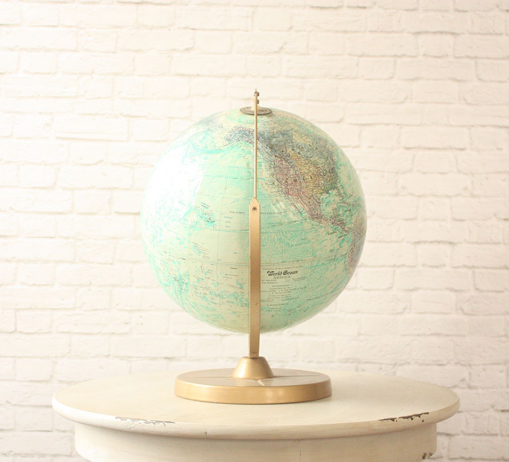 Vintage Antique Repogle World Ocean Series Raised Relief World Map Globe - BankandPearl