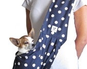 Dog Sling-Navy with White Polka Dots