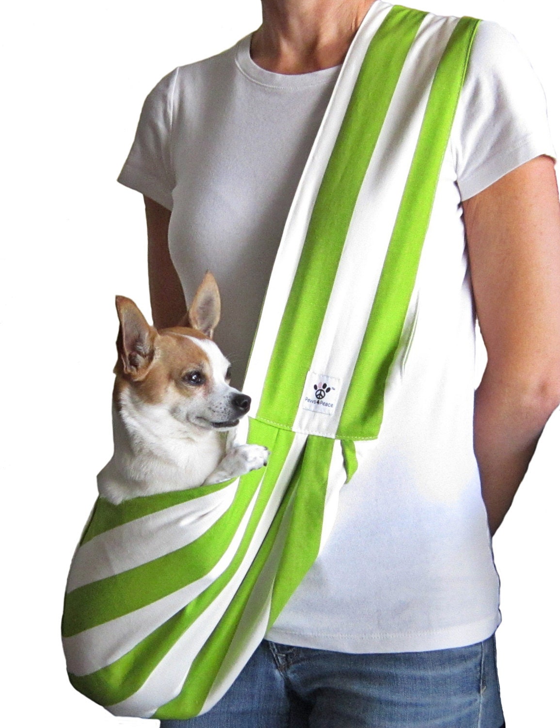 Dog Sling-Green and White Stripe
