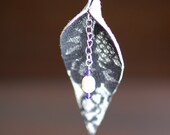 Punk black lace on leather necklace - DYONELLE - Luxurious floral lace, upcycled white leather, pearls and Swarovskis - Eco-Friendly