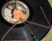 Avant-garde rust lace on leather necklace - MERILZA - Contemporary floral lace, upcycled bronze leather, turquoise and pearl - Eco-Friendly
