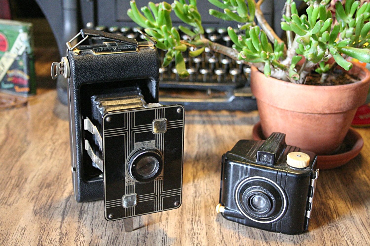 Vintage Camera Lot - Vintage Jiffy Six-16 Folding Camera and Baby Brownie