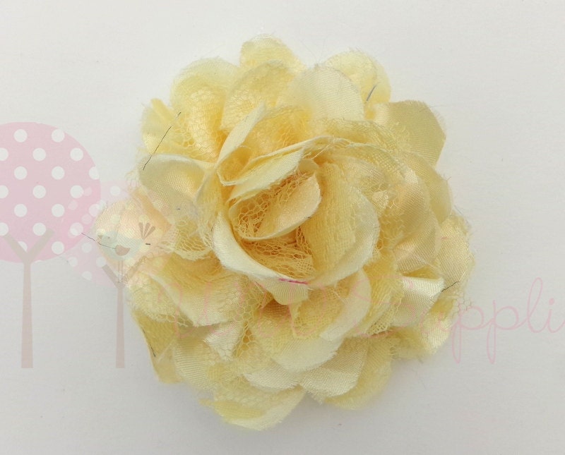 Large 3.75" Pale Yellow Shredded Satin Lace  Flower - Flower Head for Headbands Hair Clips Brooch Pins Hair Accessories