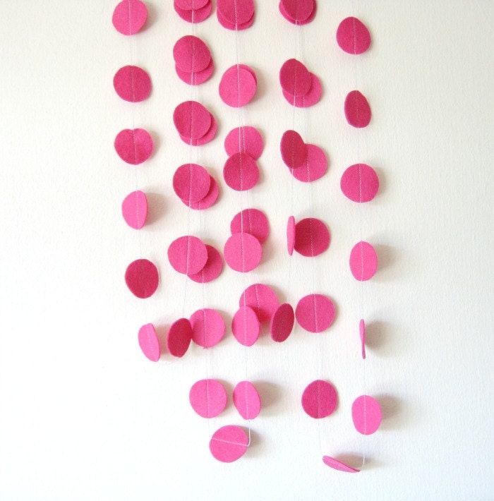 Hot Pink Circle Felt Garland - home decor, felt bunting, pink garland banner, birthday decorations