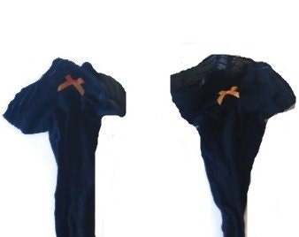 One Size Regular Black Decorated Plain Top Thigh High Womens Stockings Orange or Red Bow