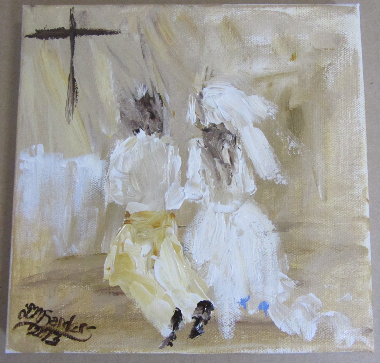 I DO,  Wedding, Bride, Groom, Cross, Christianity, Original Painting by L.M.Sanders