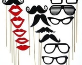 Wedding Party Photo Booth Prop Masks Mustache Eye Glasses Lips Garland Set of 15