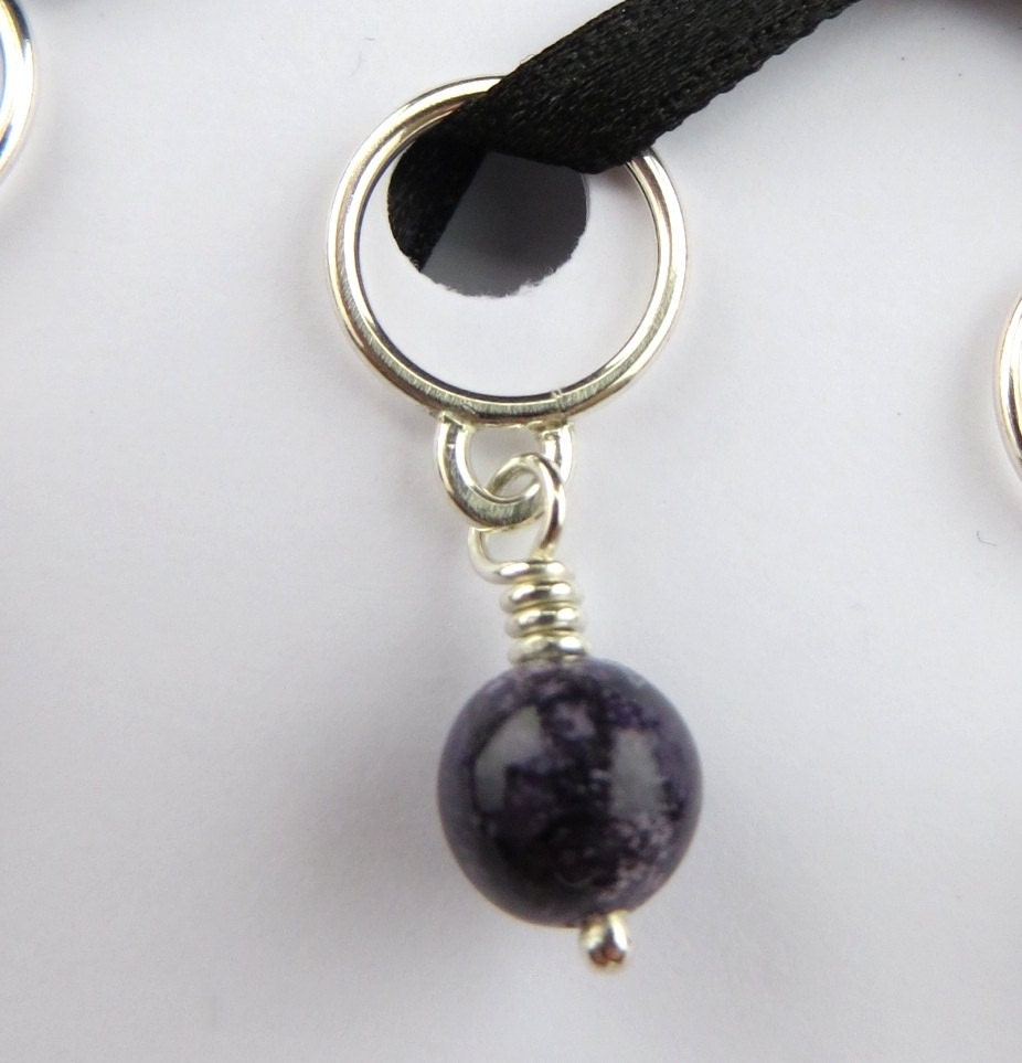 Luxury Sterling Silver and Fossil Stone Stitch Markers (Medium)
