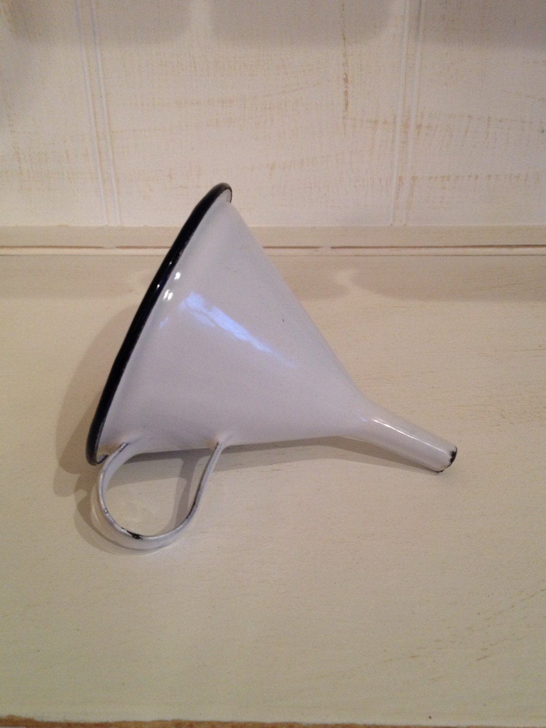Enamelware Porcelain Funnel, Rustic French Farmhouse Funnel, White and Blue Funnel