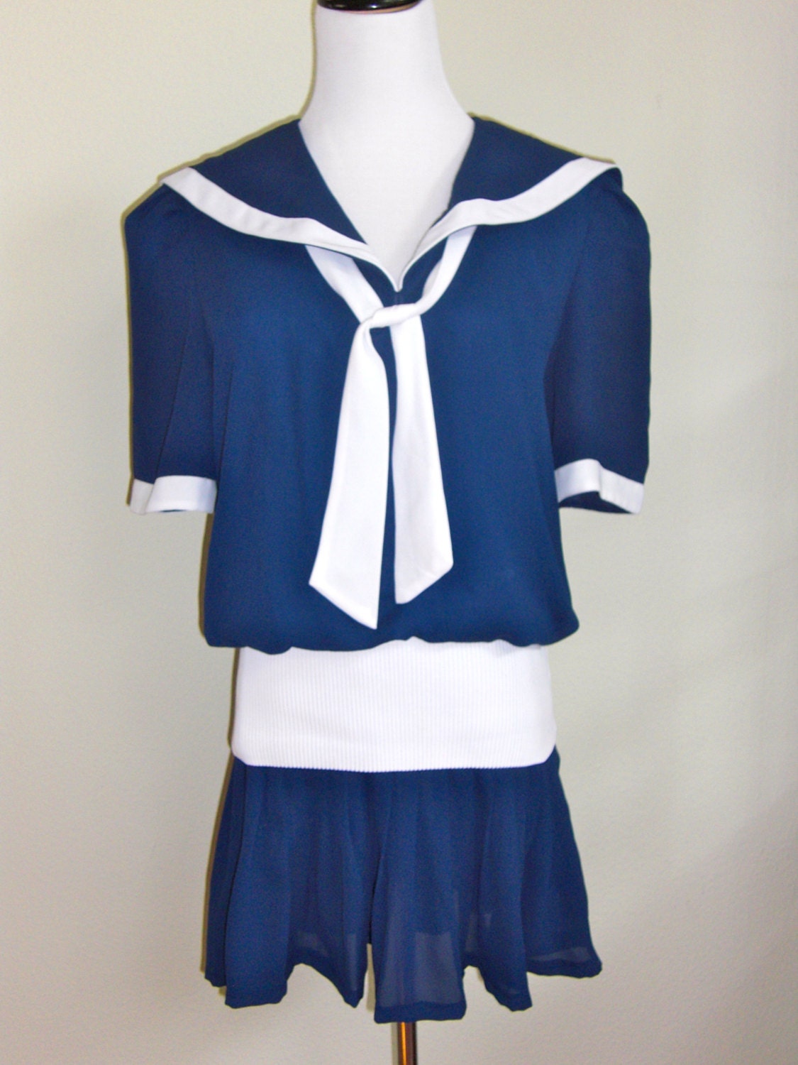 Vtg 1980's Navy SAILOR NAUTICAL Mini DRESS