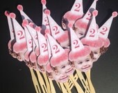 Pink birthday hat photo cupcake toppers 1.