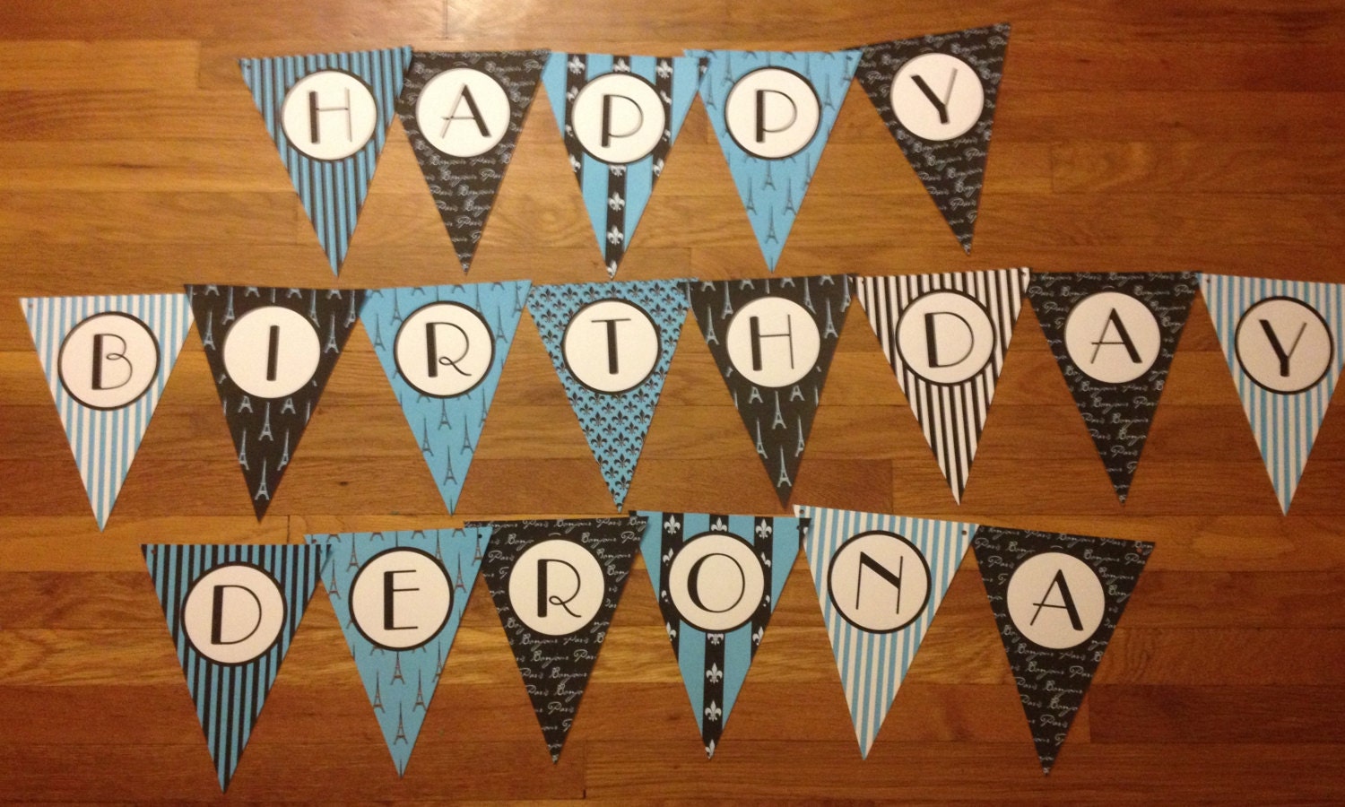 DIY Paris themed birthday banner printable file in blues