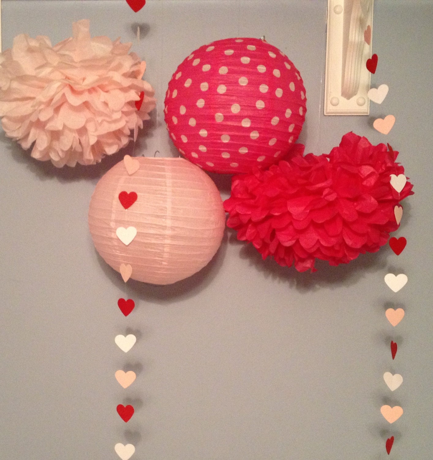 Be Mine  2 Tissue Paper Pom Poms & 2 Paper Lanterns (Pink)