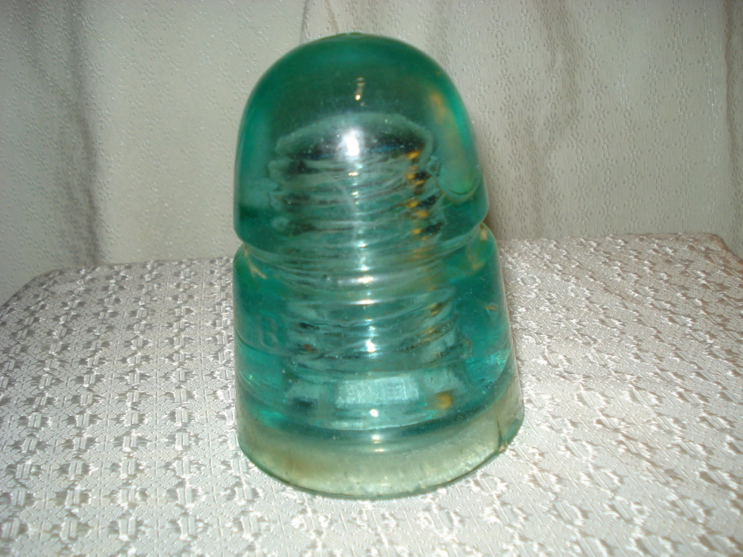 Vintage Aqua Green Glass Insulator Only Mark is a B