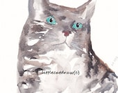 Tabby Kitty Cat - Watercolor Painting - Art Print - available in 2 sizes 4x6 and 5x7