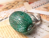 Green Oval Bubble Ring, Statement Ring, Wire Wrapped Ring, Gifts for Her, Jewelry Handmade, Gifts Under 20, Cocktail Ring, Size 4 - 14 - DonKatChaLLC