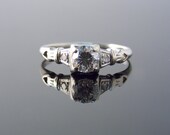 Vintage 1940's Diamond Engagement Ring 18k White Gold High Quality Diamond Solitaire Antique Diamond Engagement Ring