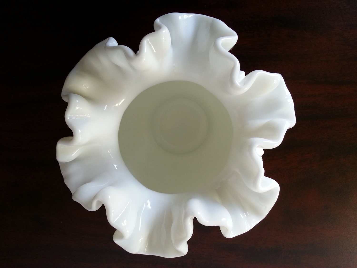 Fenton Milk Glass Hobnail Ruffled Edge Vase - Bowl