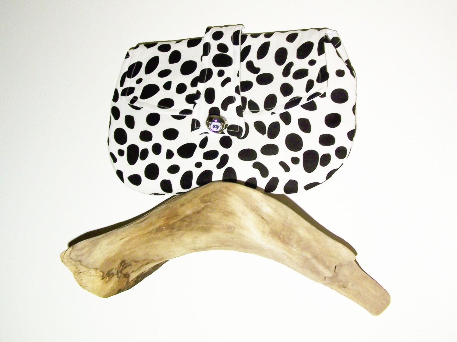 White Clutch Purse with Black Spots