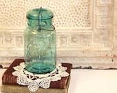 Antique Ball Ideal Wire Bail Clamp Lid Canning Jar, Quart Size, Aqua Blue Glass, Circa 1920s, Rustic Wedding, Farmhouse Style