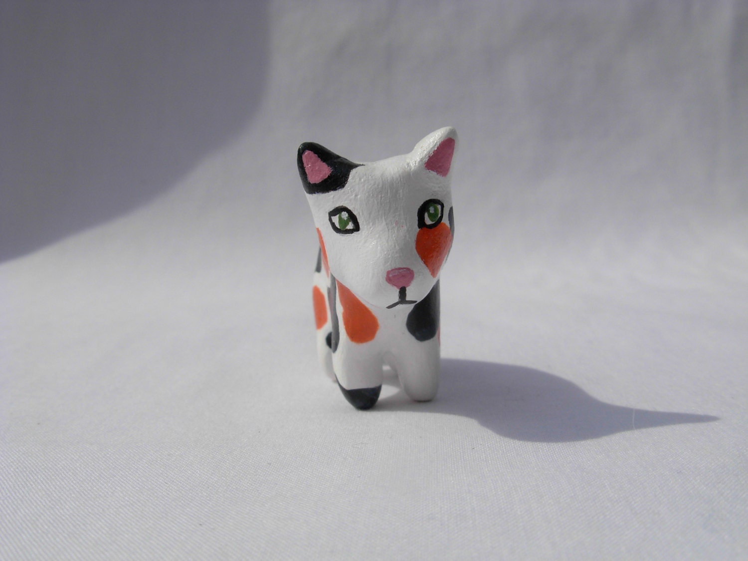 Puzzle the Calico Cat Hand Sculpted Clay Miniature Animal Totem Figurine