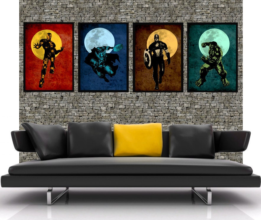 The 4 Avengers - Captain america, Hulk, Ironman, Thor - super hero minimalist art movie poster prints 4 x 11"x17"
