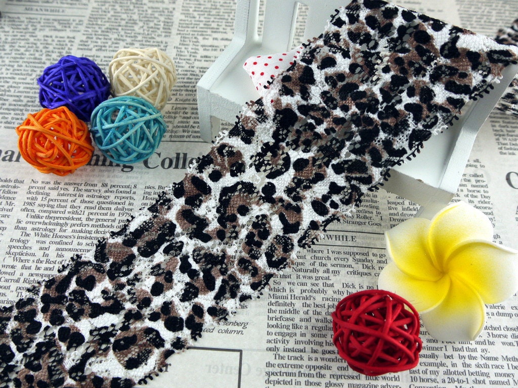 Imagencilla 2 yards 60mm / 2-3/8" Wide Leopard Print Sexy Elastic Stretch Lace Trim FW1850