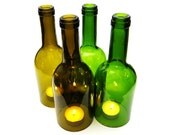 Recycled Wine Bottle Candle Hurricane - Green and Brown Glass - Upcycled, Repurposed, Reclaimed - Set of 4