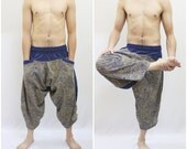 Graphic Art Wholr  Printed Blue&White Samurai Pants, Trouser, Baggy pants, Yoga 100% Cotton(Unisex) One Size Fit All
