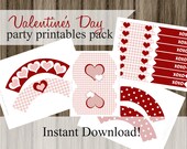 Valentine's Day Party Printables cupcake wrappers INSTANT DOWNLOAD DIY decor treat boxes straw flags wraps Red and Pink Il_170x135