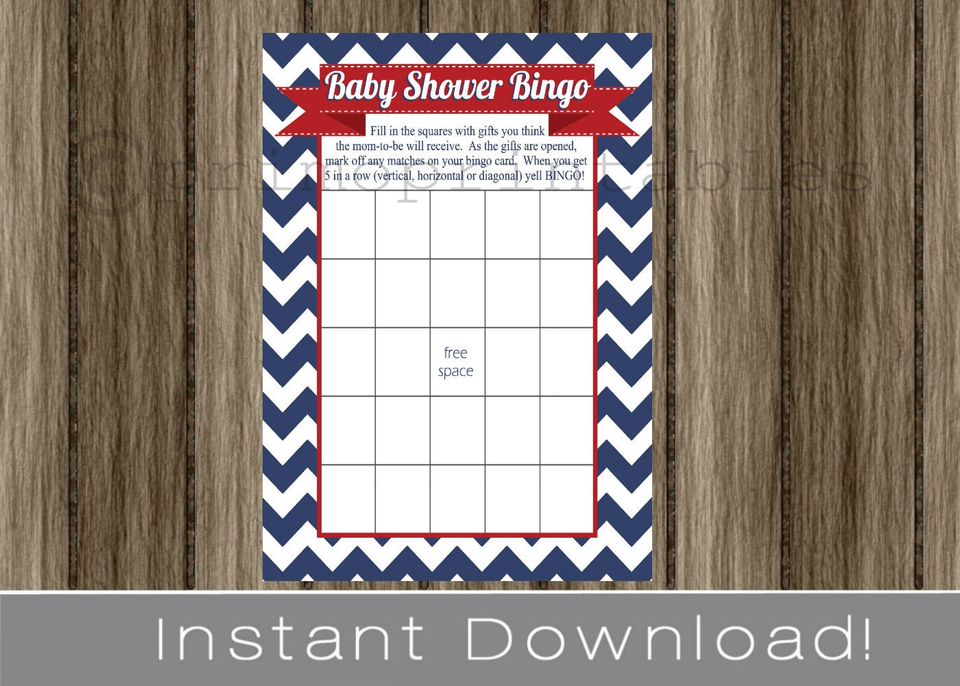 Baby Shower Bingo Game Cards navy blue chevron and red INSTANT DOWNLOAD diy digital printable file print your own , babyshower Il_570xn