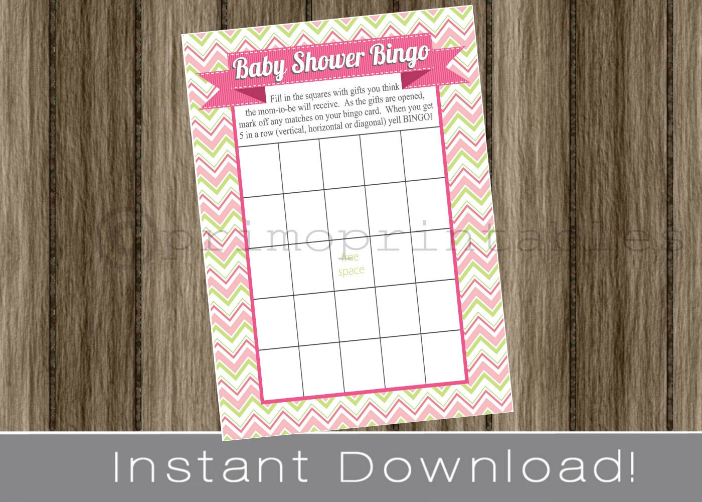 Baby Shower Bingo Game Cards funky pink chevron INSTANT DOWNLOAD diy digital printable file print your own Il_570xn