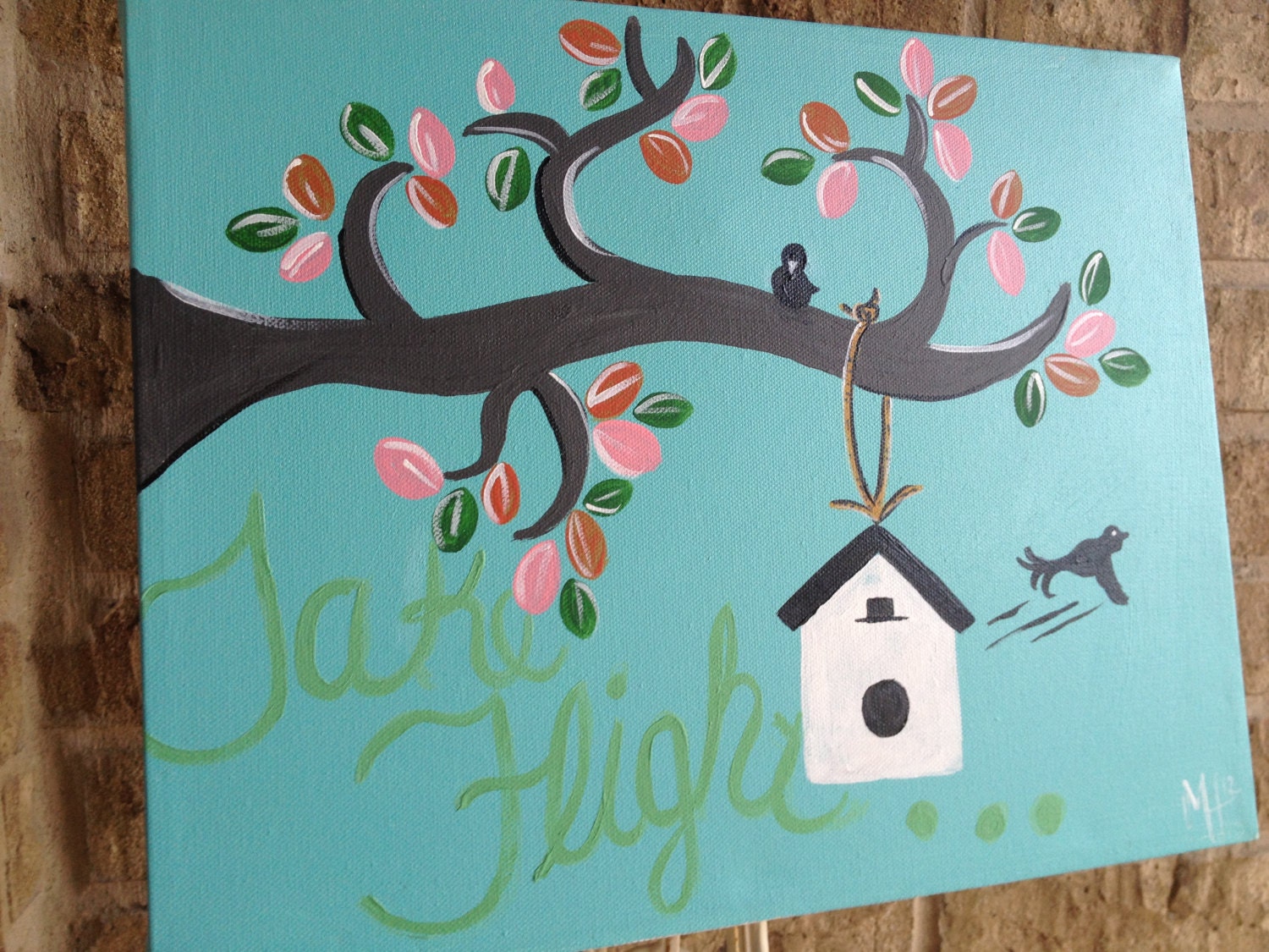 Take Flight, Acrylic on 11x14 Canvas Original Painting, Bird & Birdhouse