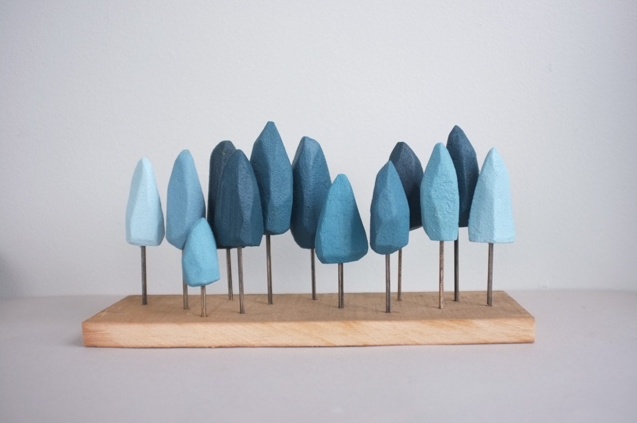 Miniature freestanding pine forest in shades of blue and teal - 2of2