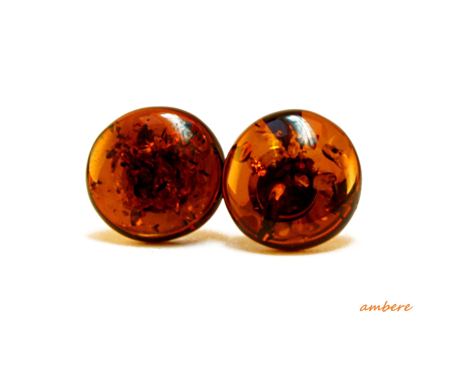Sterling silver Baltic amber earrings. Dark cognac color. By AMBERE