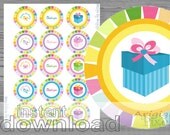 Happy Birthday and Thank You 2 in party circles printable cuocake toppers, circle label or favor tags instant download Il_170x135