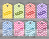 thank you hang tag text over bunting pastel colors chevron printable gift tags instant download Il_170x135