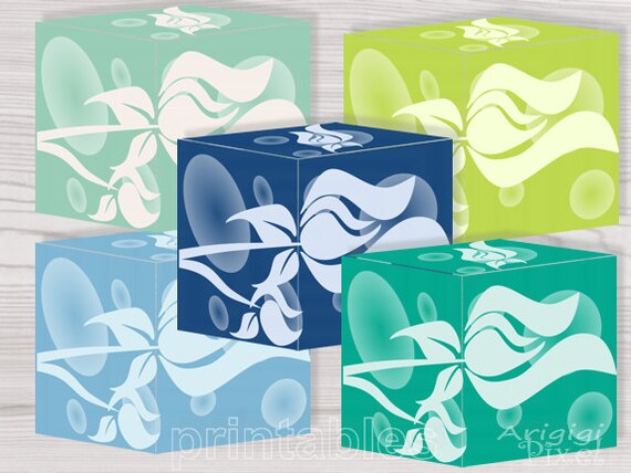 Printable gift box 5 blue green spring colors DIY gift packaging instant download rosebud flower box Il_570xn