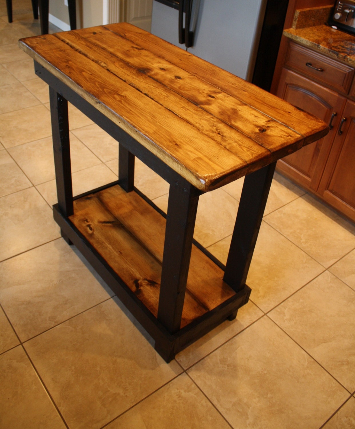 Unique Primtiques Multi Functional Tall Burnt Golden Oak Stained Black Table Kitchen Island Plant Craft Bench Custom Made Sizes Colors Avail