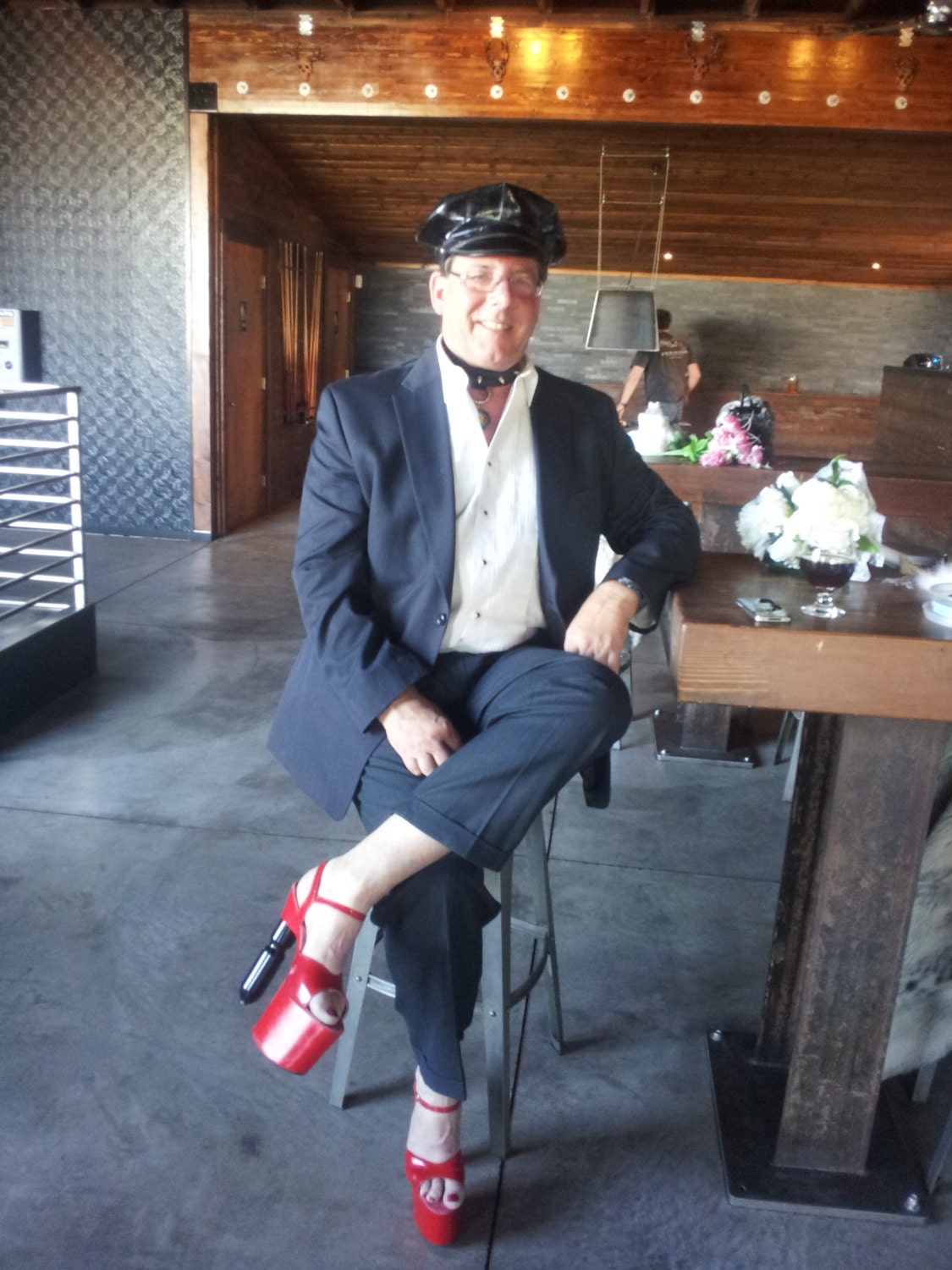 ARTISTS EXPOSED - ManBabe in a pair of Red Dilettos Dildo Stilettos
