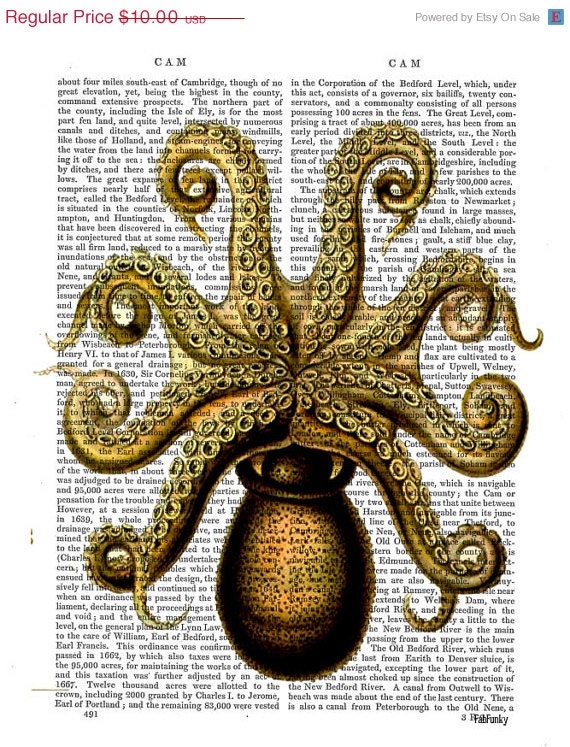 ON SALE Vintage Octopus Underside Art Print Illustration Giclee Print Acrylic Painting wall art wall decor Wall Hanging