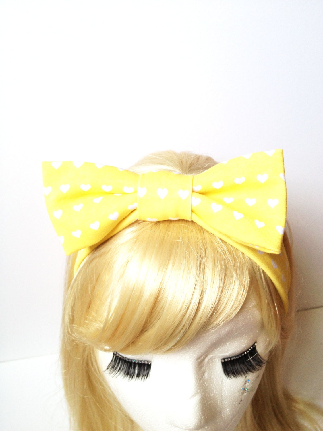 Handmade Lovely Bow Kids Head Band Retro Yellow Heart Dot Kawaii :) Stretch Comfortable Cute Girl fashion by Love Factory - LoveCollections
