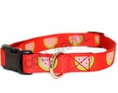 Watermelon Red/Pink/Green Medium Nylon Adjustable Buckle Dog Collar