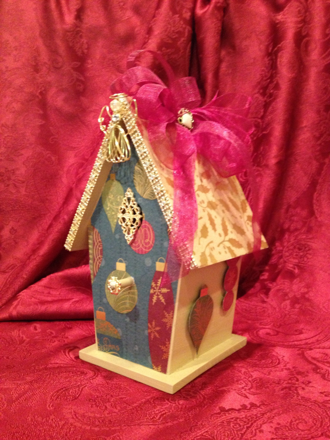 NEW Large Size - Unique Wooden Birdhouse CHRISTMAS Decoration - Angel, Ornament n Gold - Beautiful Winter GiFT (BH125)