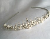 handmade swarovski wedding tiara ivory pearls clear crystals clear diamantes
