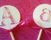 12 Initial cupcake toppers elegant birthday wedding baby shower ribbon cake topper cardstock topper letter