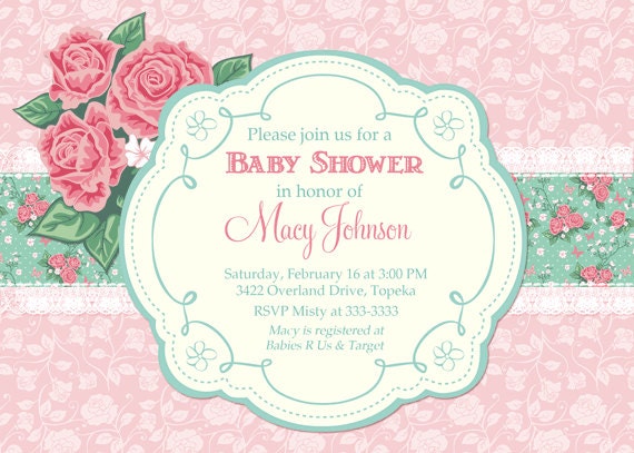 Pink & Green Rose Baby Shower Invitation - Printable Il_570xn