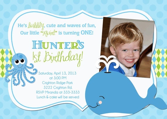 Whale Blue & Green Birthday Party Invitations - printable Il_570xn