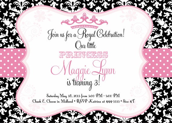Princess Pink & Black Damask Birthday Invitation - Printable Il_570xn