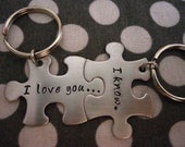 Personalized Puzzle Piece Key Chain Duo - Hand Stamped Stainless Steel SHIPPED in 10-14 Days SHIPPING TIME 3-5 Days